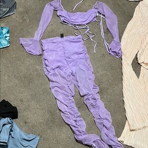 Lavender Ruched Mesh Jumpsuit